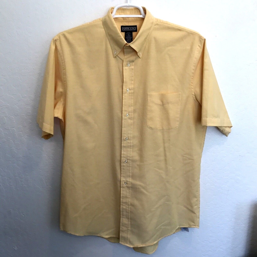 Lands' End Mens Yellow Short Sleeve Oxford Button Down Shirt 16.5 Tall AA285